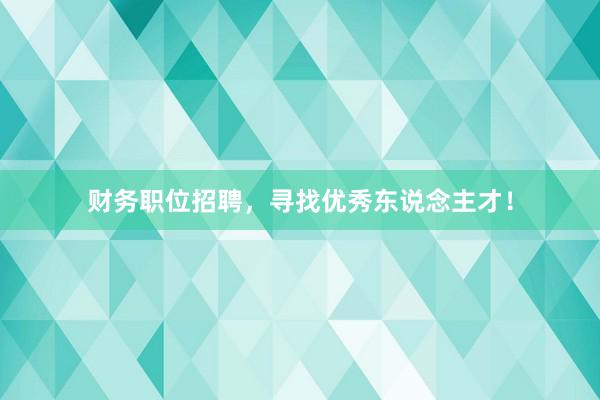 财务职位招聘，寻找优秀东说念主才！